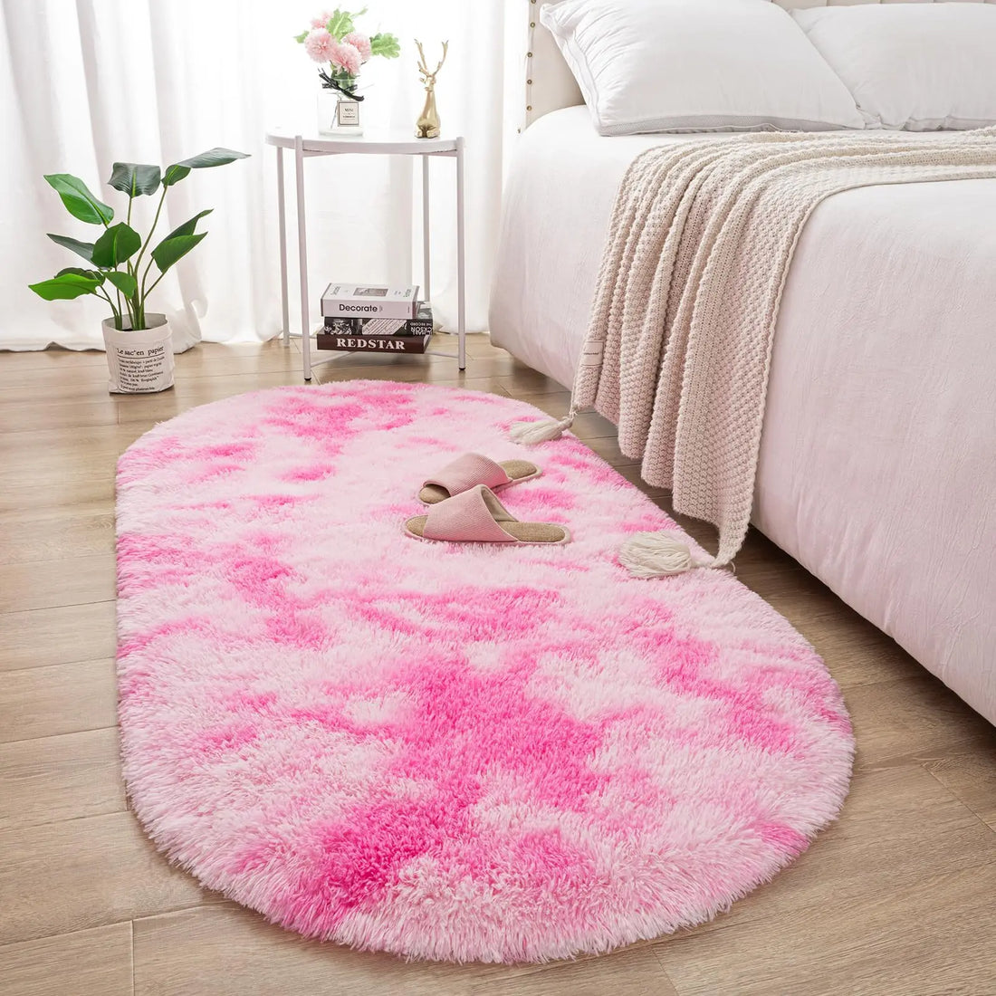 Ovaler Plüschteppich mit flauschigem Flor für Wohnzimmer, Kinderzimmer und Balkon – 40 × 60 bis 180 × 200 cm, ca. 3 cm Florhöhe, 10 Farben