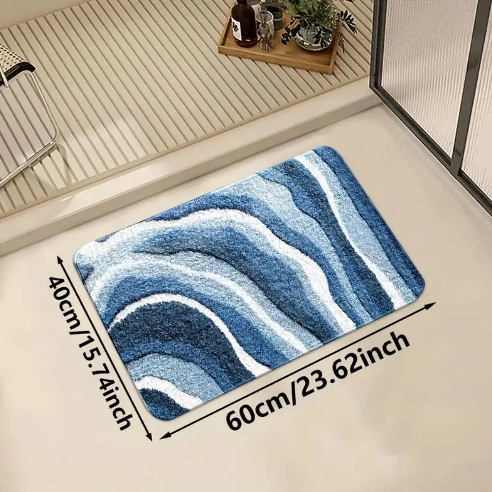 Badematte mit blauem Wellenmotiv für Bad, Wohnzimmer und Schlafzimmer – 40 × 60 bis 45 × 120 cm, Flanell, weich, saugfähig, rutschfest