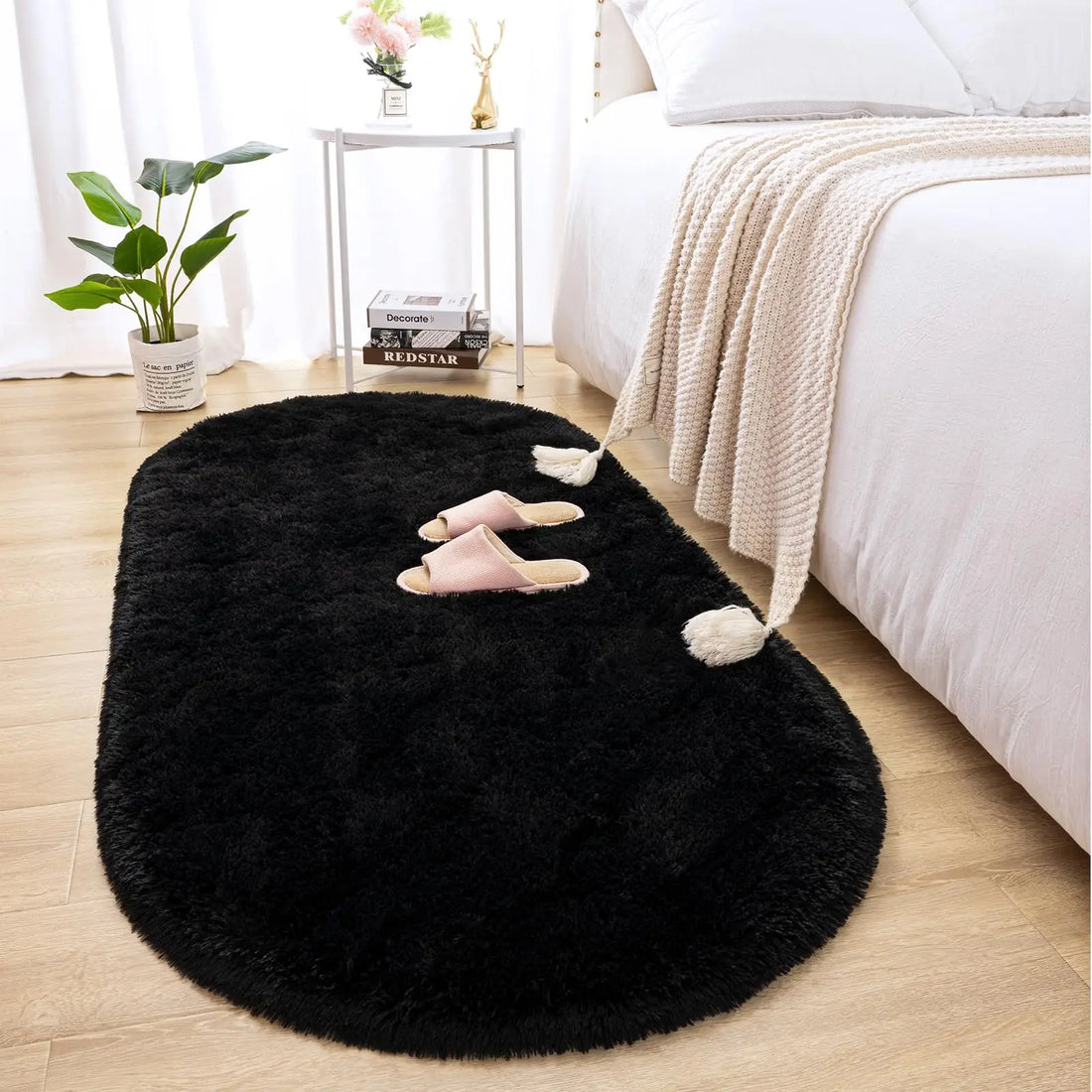 Ovaler Plüschteppich mit flauschigem Flor für Wohnzimmer, Kinderzimmer und Balkon – 40 × 60 bis 180 × 200 cm, ca. 3 cm Florhöhe, 10 Farben