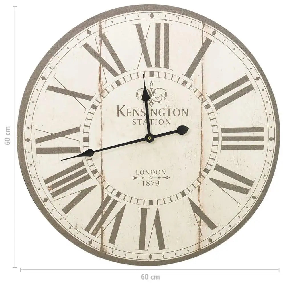 Retro-Wanduhr aus MDF im nostalgischen Stil mit großem Zifferblatt für das Wohnzimmer – Ø 60 cm, römische Ziffern, Cremeweiß und Grau