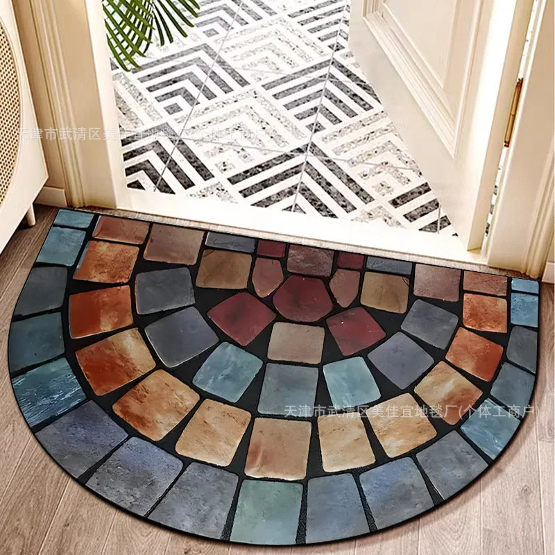 Halbrunde Fußmatte mit Blumendruck für Eingang, Haustür und Bad – 40 × 60 bis 60 × 90 cm, rutschfest, schmutzabweisend, waschbar, 11 Motive