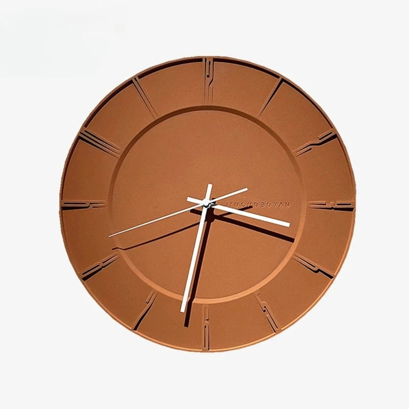 Minimalistische Wanduhr aus Beton im nordischen Stil für Wohnzimmer und Arbeitszimmer – Ø ca. 38 cm, geräuschlos, ohne Bohren, Orange oder Beige