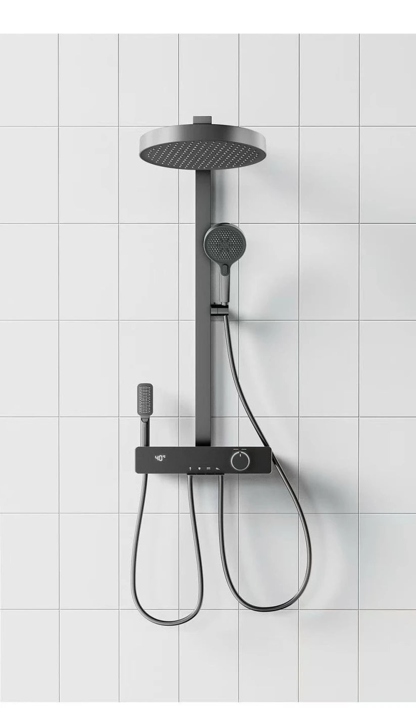 Klavier-Duschsystem aus Messing mit Regendusche und Kinder-Handbrause für das Badezimmer – Temperaturanzeige, Tastenbedienung, 2 Farben