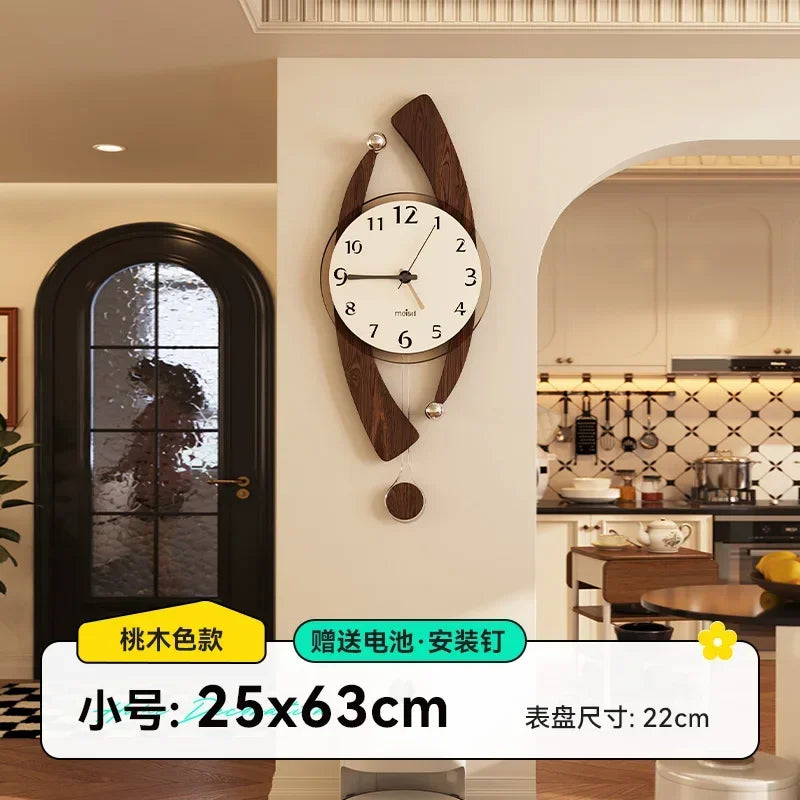 Pendel-Wanduhr aus Holz im Retro-Stil für Schlafzimmer und Wohnzimmer – 25 × 63 bis 35 × 88 cm, rundes Zifferblatt, geräuschlos, 3 Modelle