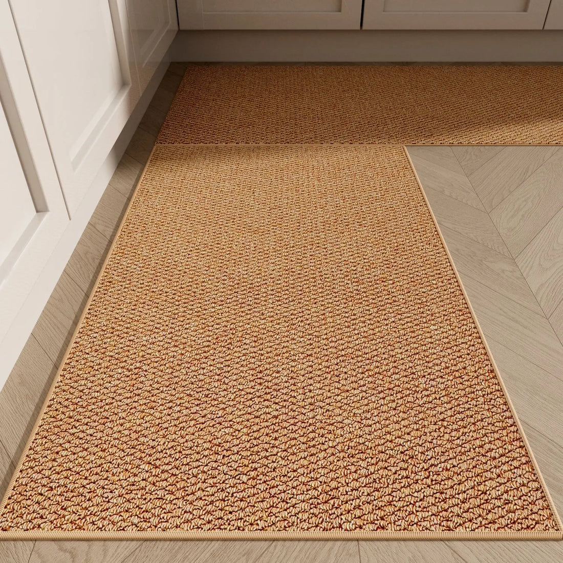 Küchenmatte mit Ringstruktur in Sisal-Optik für Küche, Bad und Eingang – 40 × 60 bis 100 × 150 cm, wasserdicht, ölabweisend, Latexrücken, 3 Farben