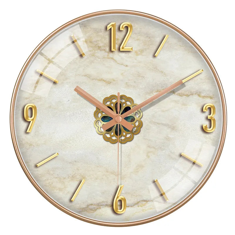 Runde Wanduhr mit Marmor-Optik und großen Ziffern für Wohnzimmer, Schlafzimmer und Küche – 20 bis 30 cm (8–12 Zoll), lautlos, 2 Farben