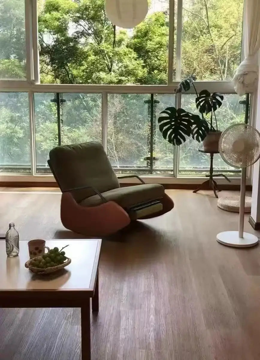 Schaukelstuhl mit verstellbarer Rückenlehne und Massivholz-Kufen für Balkon und Wohnzimmer – Metallrahmen, 3 Positionen, gepolstert, 11 Ausführungen