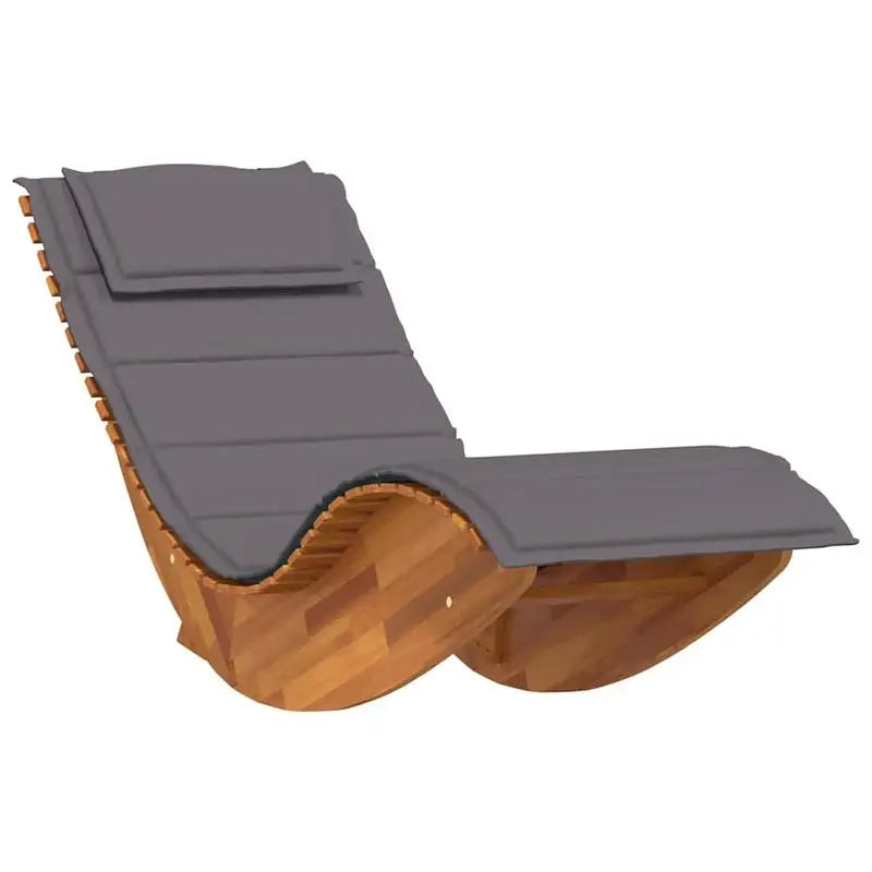 Schaukel-Sonnenliegen aus massivem Akazienholz mit Auflage für Garten, Terrasse und Pool im 2er-Set – Lattengestell, Kopfkissen, Auflage Dunkelgrau
