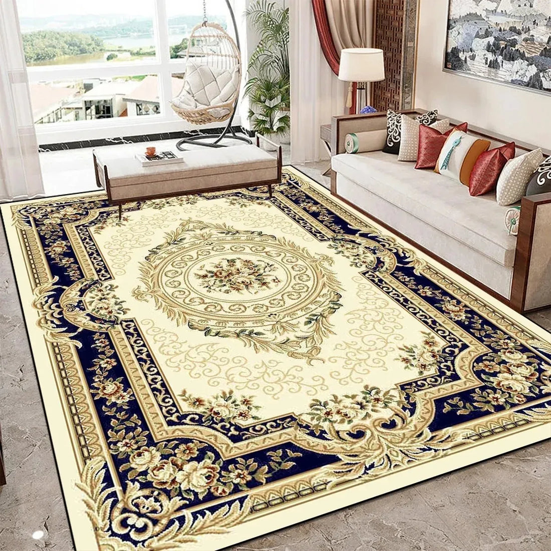 Teppich im europäischen Vintage-Stil aus Flanell für Wohnzimmer, Schlafzimmer und Esszimmer – 40 × 60 bis 120 × 160 cm, rutschfest, 4 Motive