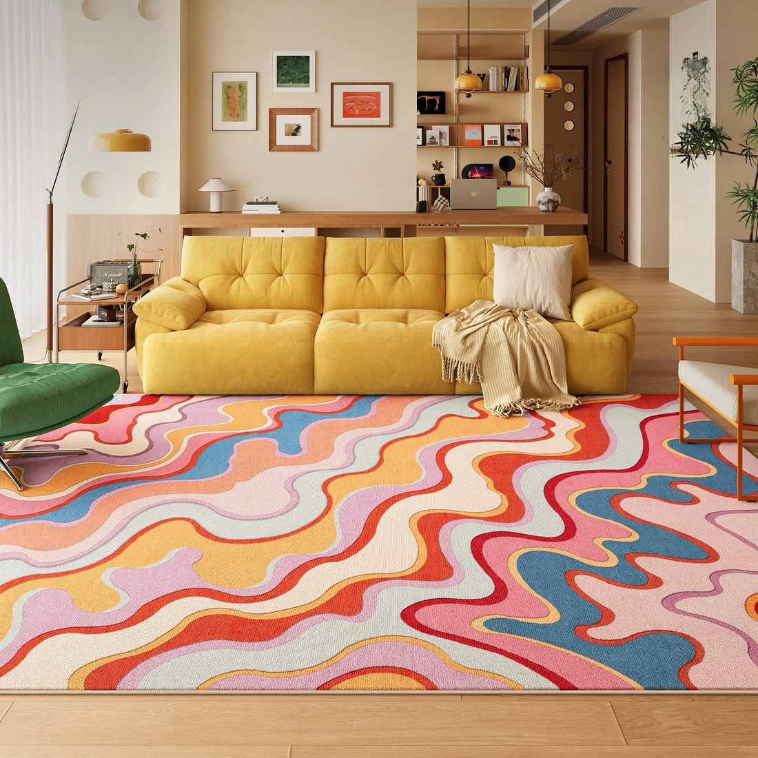 Teppich in Dopamin-Farben mit abstraktem Wellenmuster für Schlafzimmer, Wohnzimmer und Garderobe – 80 × 120 bis 200 × 300 cm, rutschfest, 12 Motive