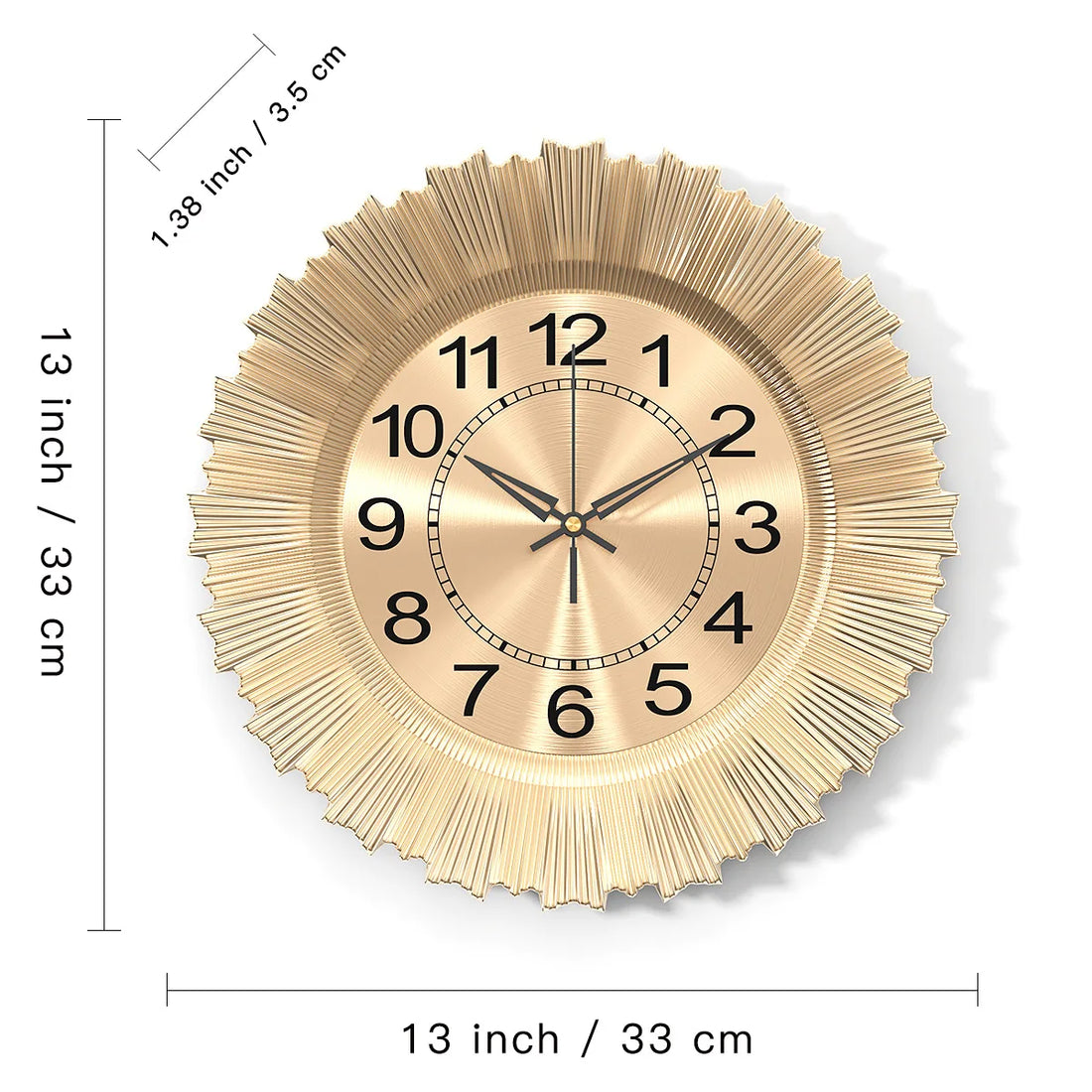Lautlose Wanduhr mit strukturiertem Zierrahmen in Silber oder Gold für Wohnzimmer, Schlafzimmer und Küche – Ø 33 cm, rund, Quarz-Sweep-Uhrwerk