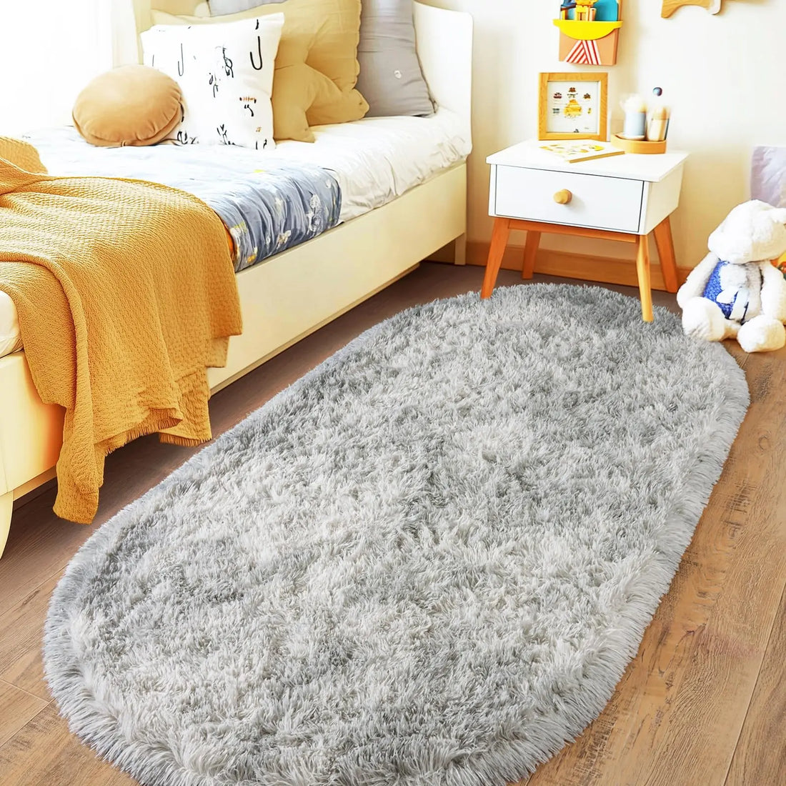 Ovaler Plüschteppich in Batik-Optik für Schlafzimmer, Kinderzimmer und Wohnzimmer – 40 × 60 bis 160 × 230 cm, ca. 4 cm Flor, rutschfest, 10 Farben
