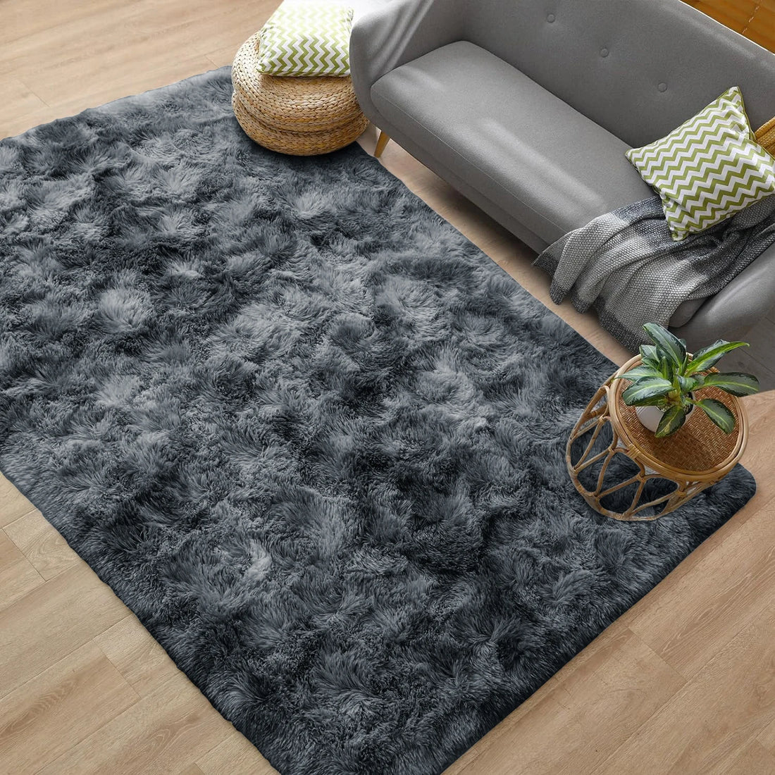 Zotteliger Teppich in Batik-Optik mit Samtflor für Wohnzimmer, Schlafzimmer und Kinderzimmer – 50 × 80 bis 160 × 230 cm, rutschfest, 4 Farben