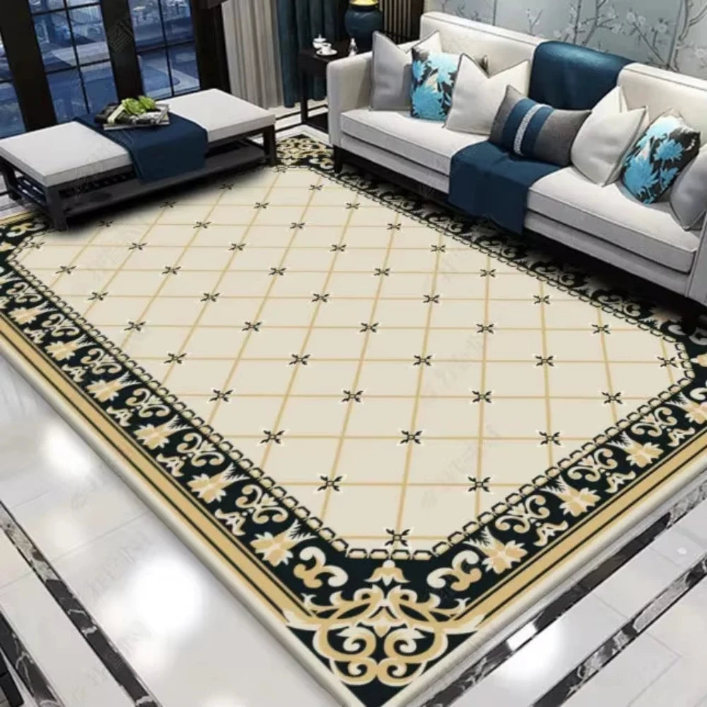 Teppich mit Mäander-Bordüre oder Vintage-Blumenmuster für Wohnzimmer, Schlafzimmer und Büro – 40 × 60 bis 120 × 160 cm, Flanell, rutschfest, 6 Motive