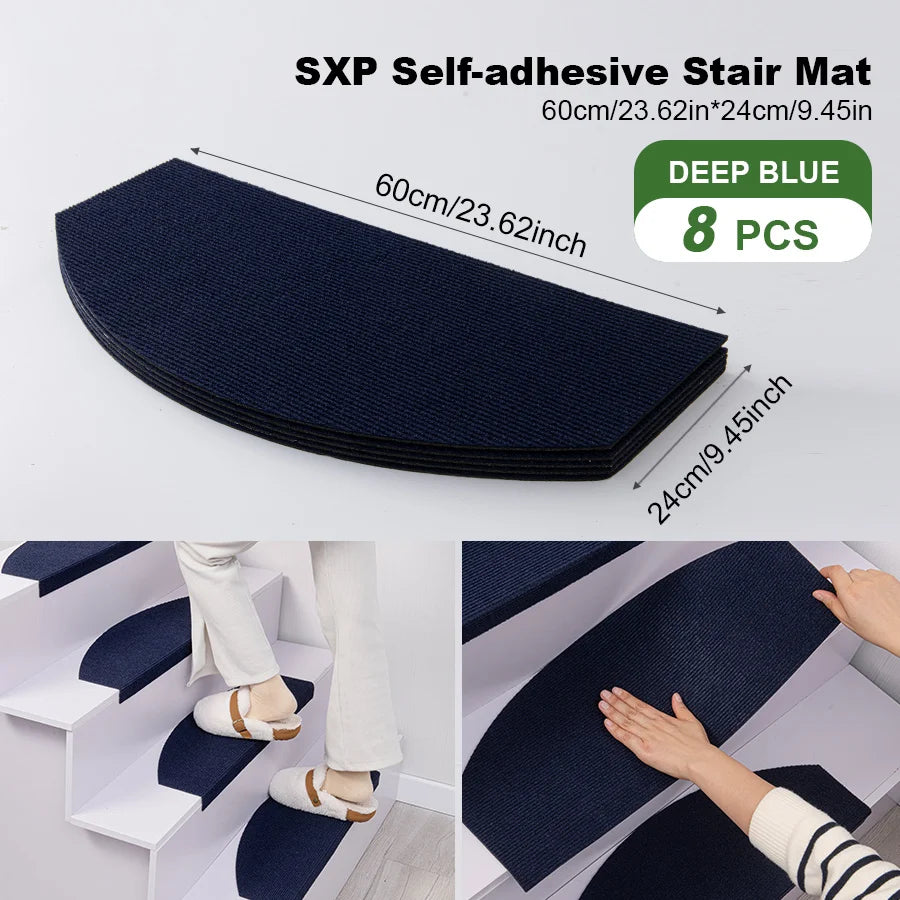 Halbrunde selbstklebende Stufenmatten im 8er-Set für Treppen im Innenbereich – je 60 × 24 cm, 4 mm dick, rutschfest, einfarbig, 11 Farben
