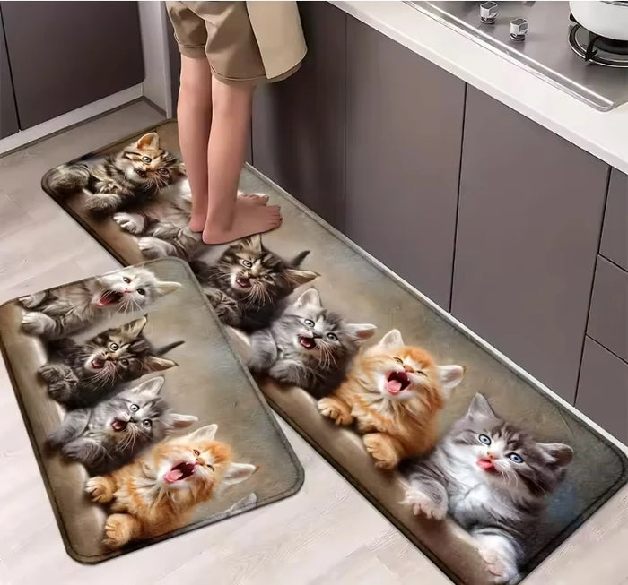Küchenläufer mit Katzen- oder Hundemotiv für Küche, Flur und Waschküche – 40 × 60 bis 50 × 160 cm, saugfähig, rutschfest, einzeln oder im 2er-Set
