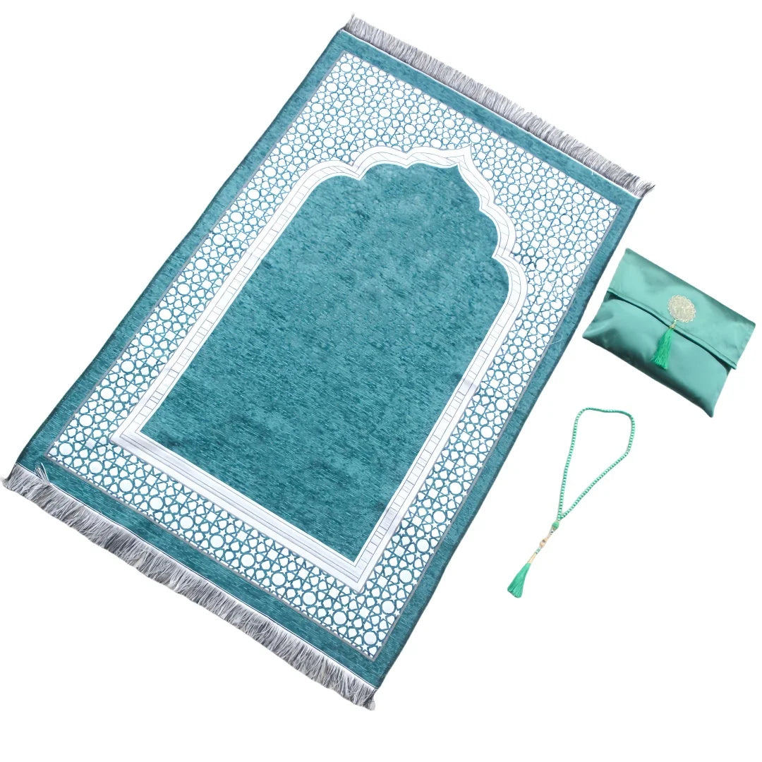3-teiliges Gebetsteppich-Set mit Tragetasche und Gebetskette für Gebet zu Hause und auf Reisen – 70 × 110 cm, weich, rutschfest, 9 Farben