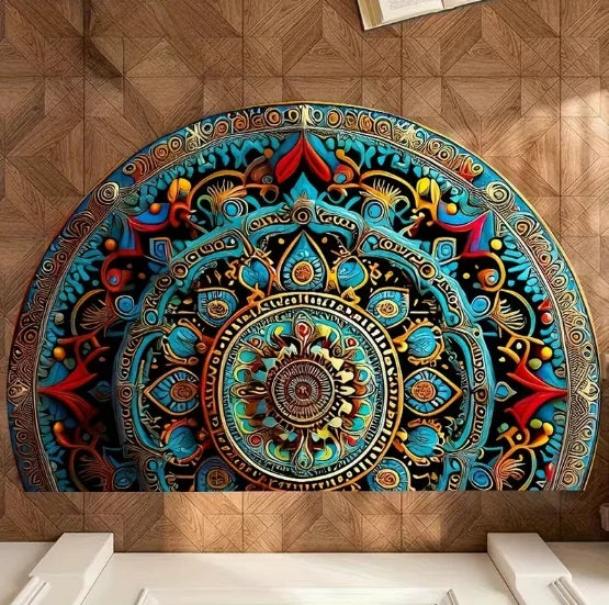 Halbrunde Fußmatte aus Filz für Haustür, Eingang und Schlafzimmer – 40 × 60 bis 60 × 90 cm, rutschfest, bedruckt, innen und außen, 4 Motive