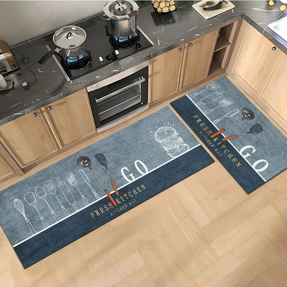Langer Küchenläufer aus Kristallsamt für Küche, Flur und Wohnzimmer – 40 × 60 bis 50 × 160 cm, bedruckt, saugfähig, rutschfest, PVC-Rücken, 25 Motive