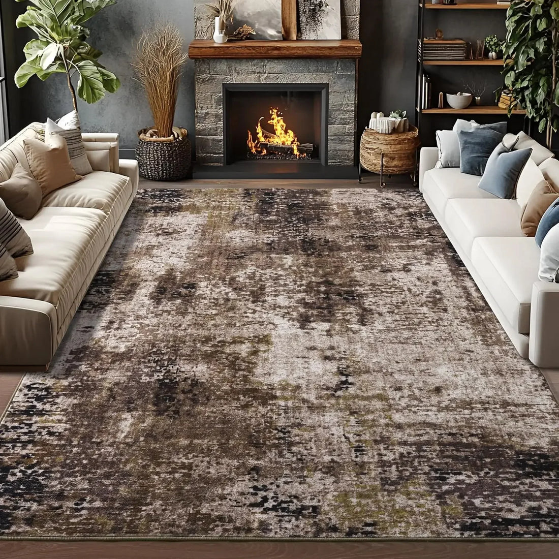 Abstrakter Kurzflorteppich in Blau im modernen Stil für Wohnzimmer und Schlafzimmer – 80 × 120 bis 120 × 180 cm, 6 mm, rutschfest, waschbar, 4 Motive