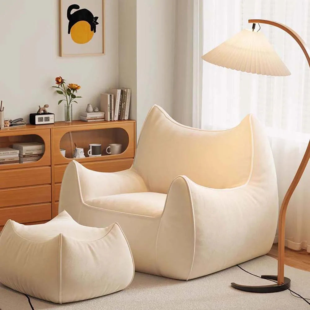 Sitzsack-Sessel mit Fußhocker und EPS-Füllung für Wohnzimmer, Schlafzimmer und Balkon – 80 × 70 × 60 cm, schmutzabweisend, 3 Farben
