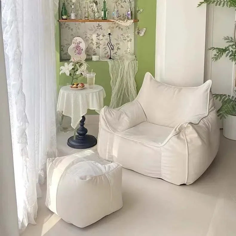 Sitzsack-Sessel mit Fußhocker und EPS-Füllung für Wohnzimmer, Schlafzimmer und Balkon – 80 × 70 × 60 cm, schmutzabweisend, 3 Farben