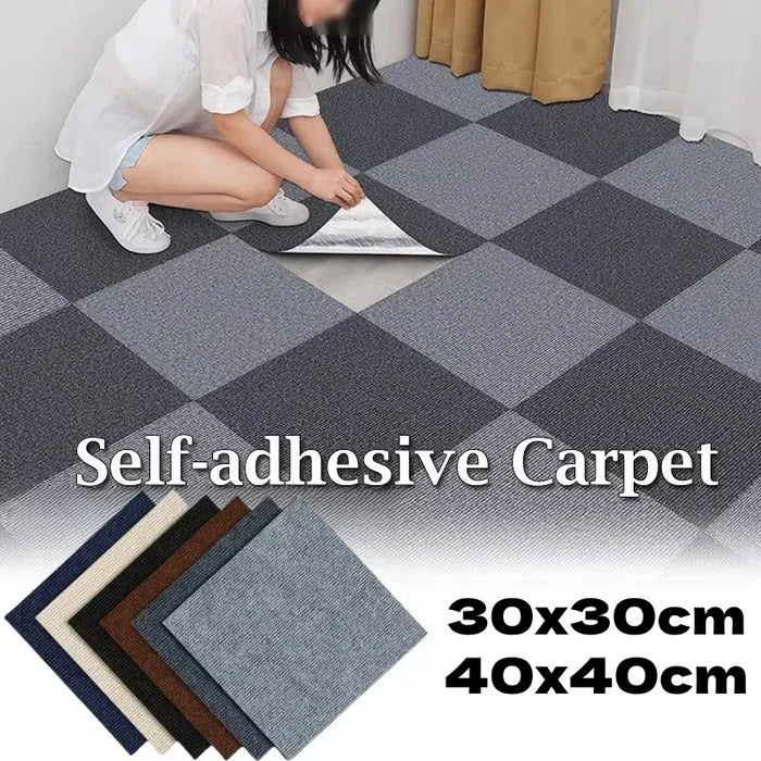 Quadratische Teppichbodenfliesen mit Klebeschicht für Schlafzimmer und Zuhause – 30 × 30 oder 40 × 40 cm, gewirkter Flor, 10 Stück, 14 Farben