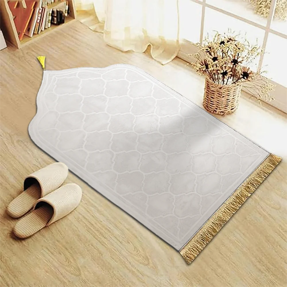 Dicker Gebetsteppich aus weichem Flanell mit Quasten im türkischen Stil für das Gebet – 66 × 116 cm, rutschfest, PVC-Rücken, 5 Farben