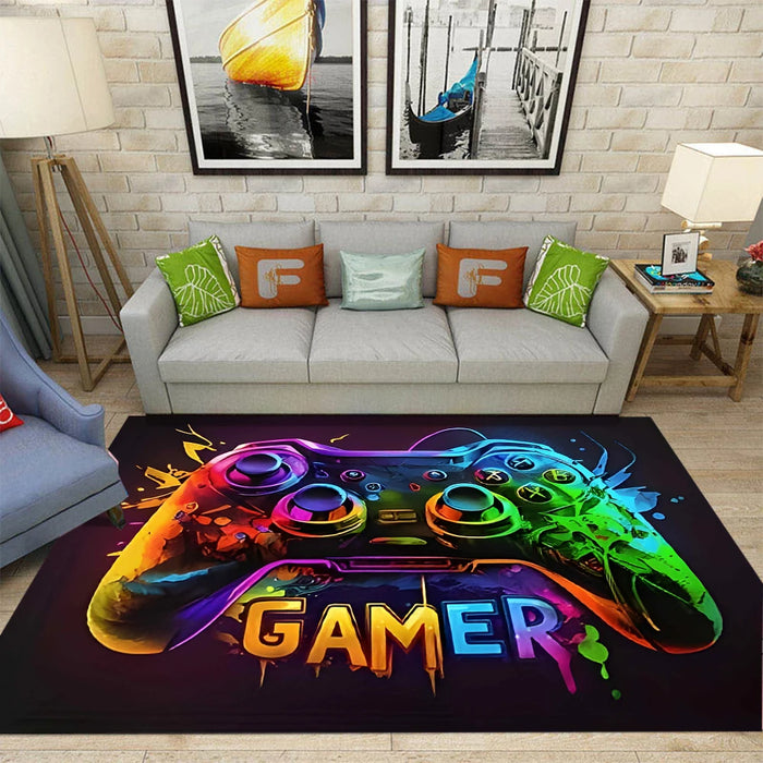 Gaming-Teppich mit Controller-Motiv fürs Jungenzimmer, Gaming-Zimmer und Schlafzimmer – 40 × 60 bis 120 × 160 cm, Flanell, rutschfest, 6 Motive