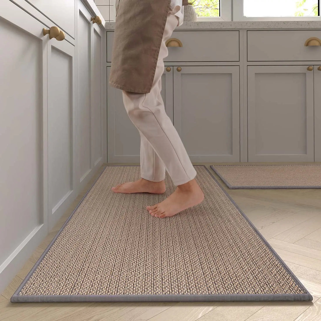 Küchenläufer in Sisal-Optik mit Gummirücken für Küche und Eingang – 44 × 75 bis 45 × 180 cm, gewebt, eingefasste Kante, rutschfest, Braun oder Grau