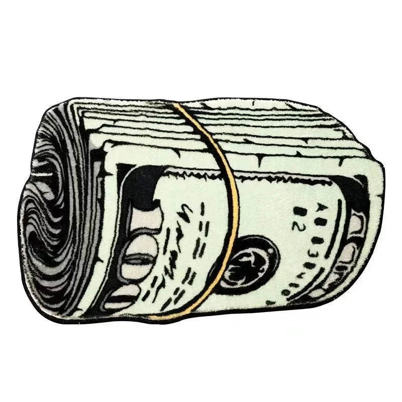 Teppich in Form von Dollar-Geldbündeln für Schlafzimmer, Wohnzimmer und Eingang – 40 × 60 bis 80 × 120 cm, Sonderform, rutschfeste Noppen, 9 Motive