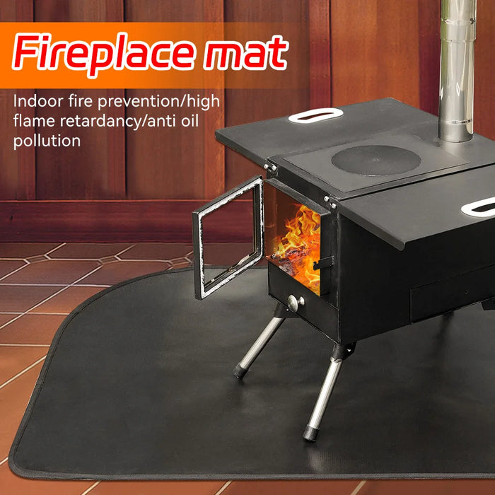 Feuerfeste Kaminmatte aus Glasfaser als Bodenschutz vor Kamin und Holzofen – 102 × 50 oder 122 × 76 cm, halbrund, 0,5 mm dünn, Silikon-Rückseite