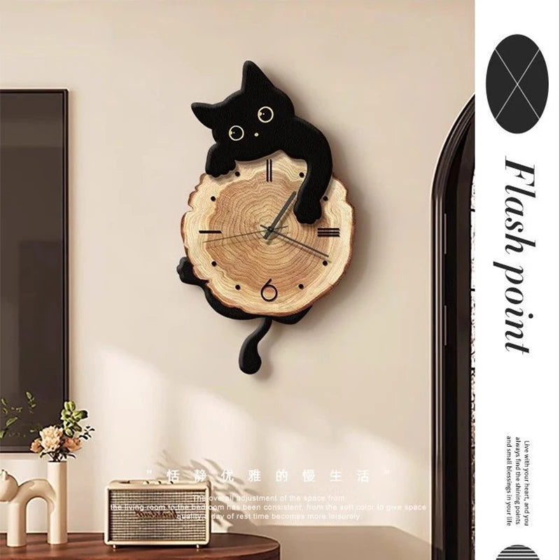 Cartoon-Katzen-Wanduhr mit schwingendem Schwanz für Wohnzimmer, Schlafzimmer und Arbeitszimmer – 29 × 51 cm, lautlos, 3 Katzenmotive