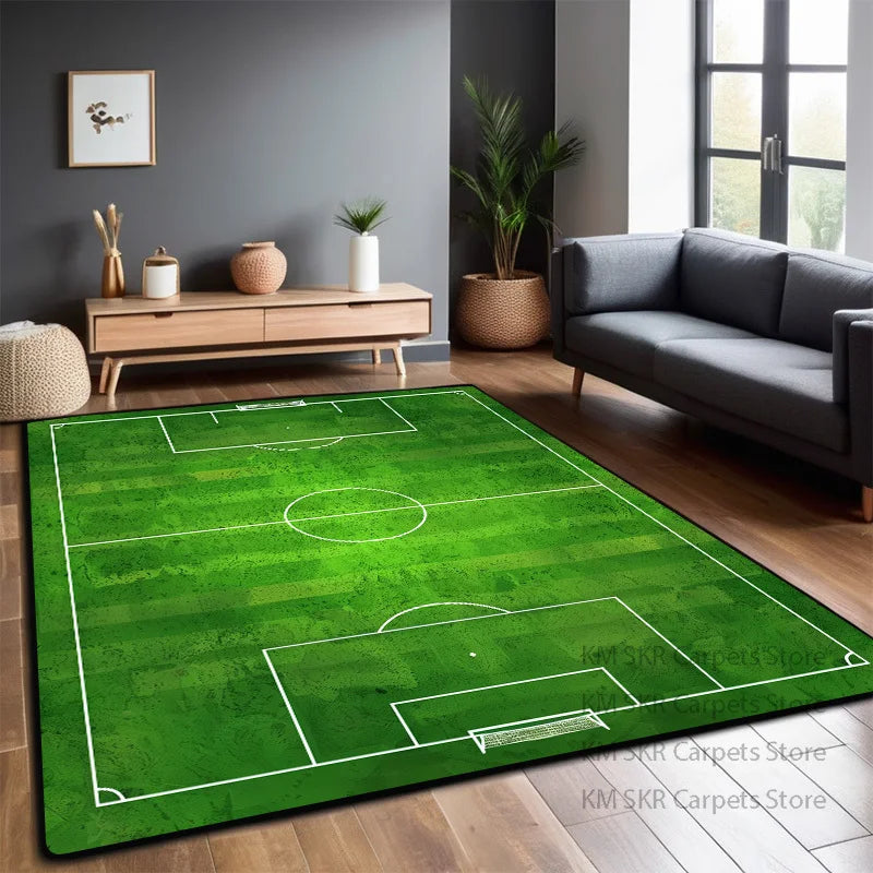 Bedruckter Flanell-Teppich im Fußballfeld-Design für Kinderzimmer und Wohnzimmer – 60 × 90 bis 200 × 400 cm, rechteckig, rutschfest, 13 Motive