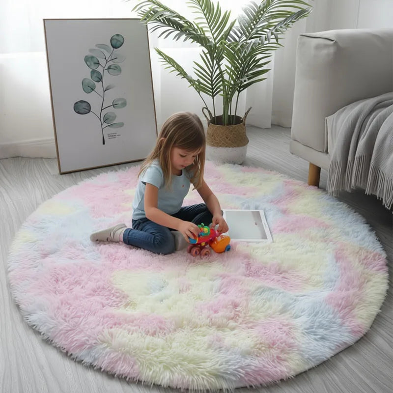 Runder Plüschteppich mit dickem Flor für Wohnzimmer, Schlafzimmer und Kinderzimmer – Ø 60 bis 100 cm, superweich, flauschig, 4 Farben