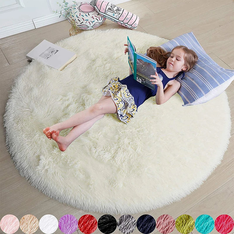 Runder Shaggy-Teppich für Mädchenzimmer, Schlafzimmer und Wohnzimmer – Ø 60 bis 200 cm, flauschig, zottelig, rutschfeste Noppen, 10 Farben