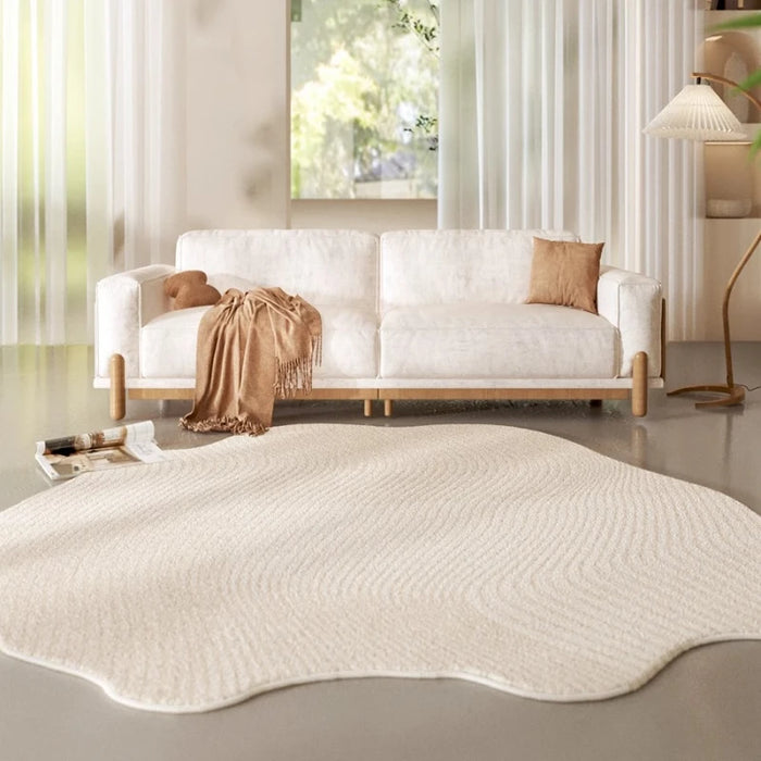 Weicher, dicker Teppich mit Streifenrelief in unregelmäßiger Wellenform für Wohnzimmer und Schlafzimmer – 80 × 120 bis 200 × 300 cm, Creme, 14 Muster