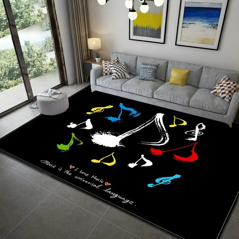Teppich mit Musik-Motiv aus Klavier und Noten für Wohnzimmer, Schlafzimmer und Flur – 40 × 60 bis 120 × 160 cm, rechteckig, rutschfest, 21 Motive