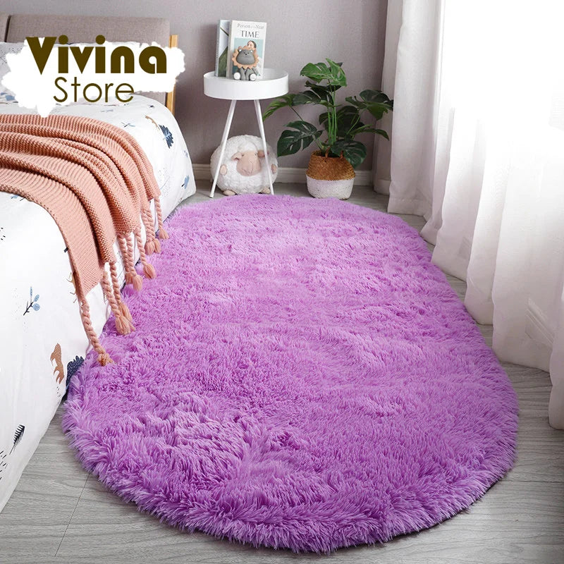 Flauschiger Plüschteppich im Regenbogen-Farbverlauf für Kinderzimmer und Schlafzimmer – 50 × 80 bis 160 × 230 cm, oval, 17 Farben