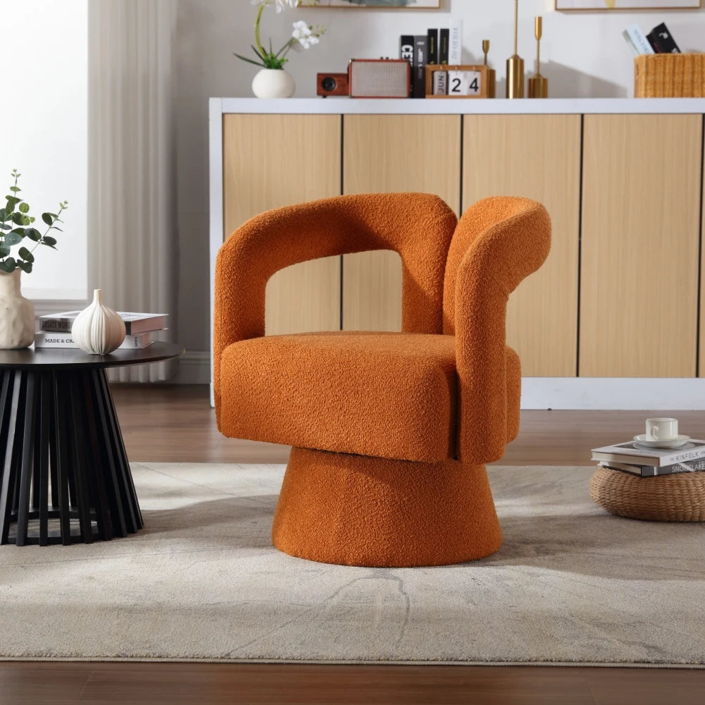Drehbarer Bouclé-Sessel mit runder Form und breiten Armlehnen für Wohnzimmer und Schlafzimmer – 360° drehbar, 67 × 55 × 74 cm, 4 Farben