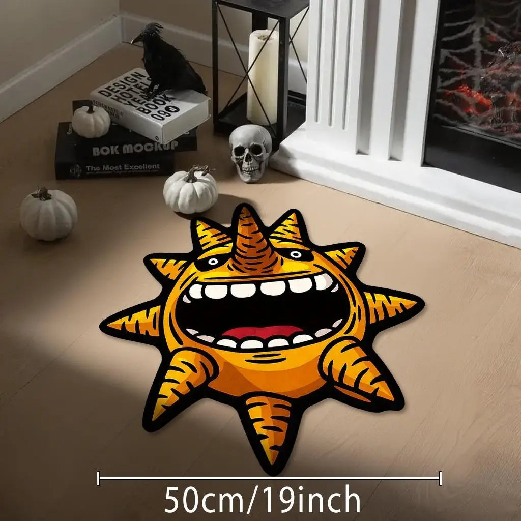 Anime-Teppich mit Sonnenmotiv als Blickfang für Jugendzimmer und Wohnzimmer – 50 × 50 bis 120 × 120 cm, orange, rutschfest, waschbar, 4 Motive