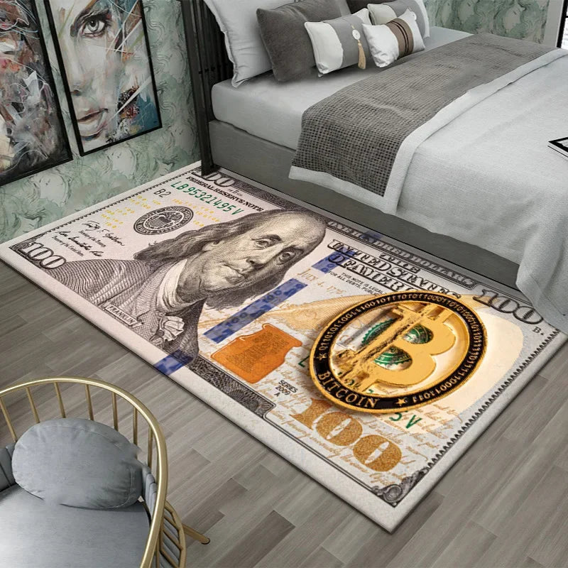 Teppich mit Dollarschein-Aufdruck aus Flanell für Schlafzimmer, Wohnzimmer und Büro – 40 × 60 bis 60 × 180 cm, rutschfeste Latexnoppen, 7 Motive