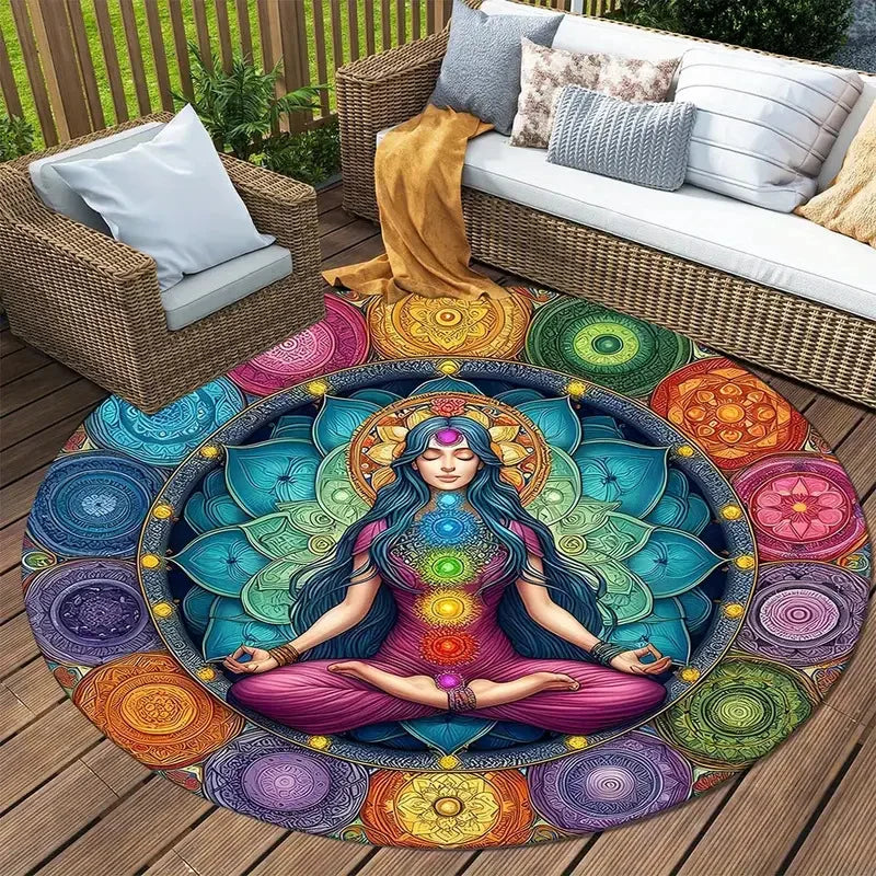 Runder Teppich mit Sonne, Mond und Sternkarte im Vintage-Stil für Wohnzimmer und Schlafzimmer – Ø 40 bis 120 cm, Flanell, rutschfest, 5 Motive