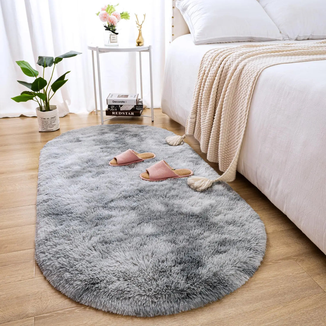 Ovaler Plüschteppich mit flauschigem Flor für Wohnzimmer, Kinderzimmer und Balkon – 40 × 60 bis 180 × 200 cm, ca. 3 cm Florhöhe, 10 Farben