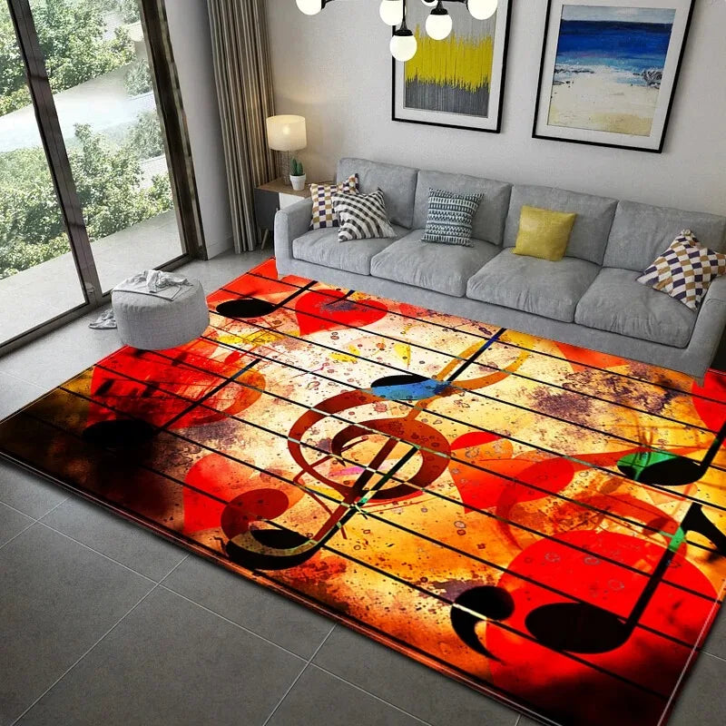 Teppich mit Musik-Motiv aus Klavier und Noten für Wohnzimmer, Schlafzimmer und Flur – 40 × 60 bis 120 × 160 cm, rechteckig, rutschfest, 21 Motive