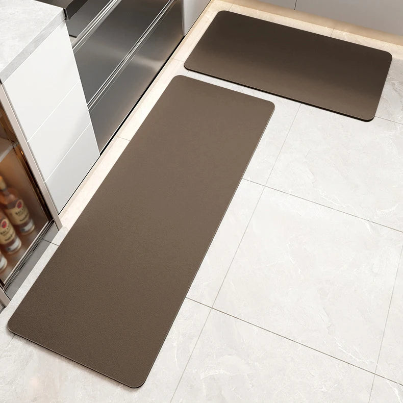 Einfarbige Kieselgur-Küchenmatte in Lederoptik für Küche, Eingang und Bad – 40 × 60 bis 50 × 160 cm, saugfähig, rutschfest, 6 Ausführungen