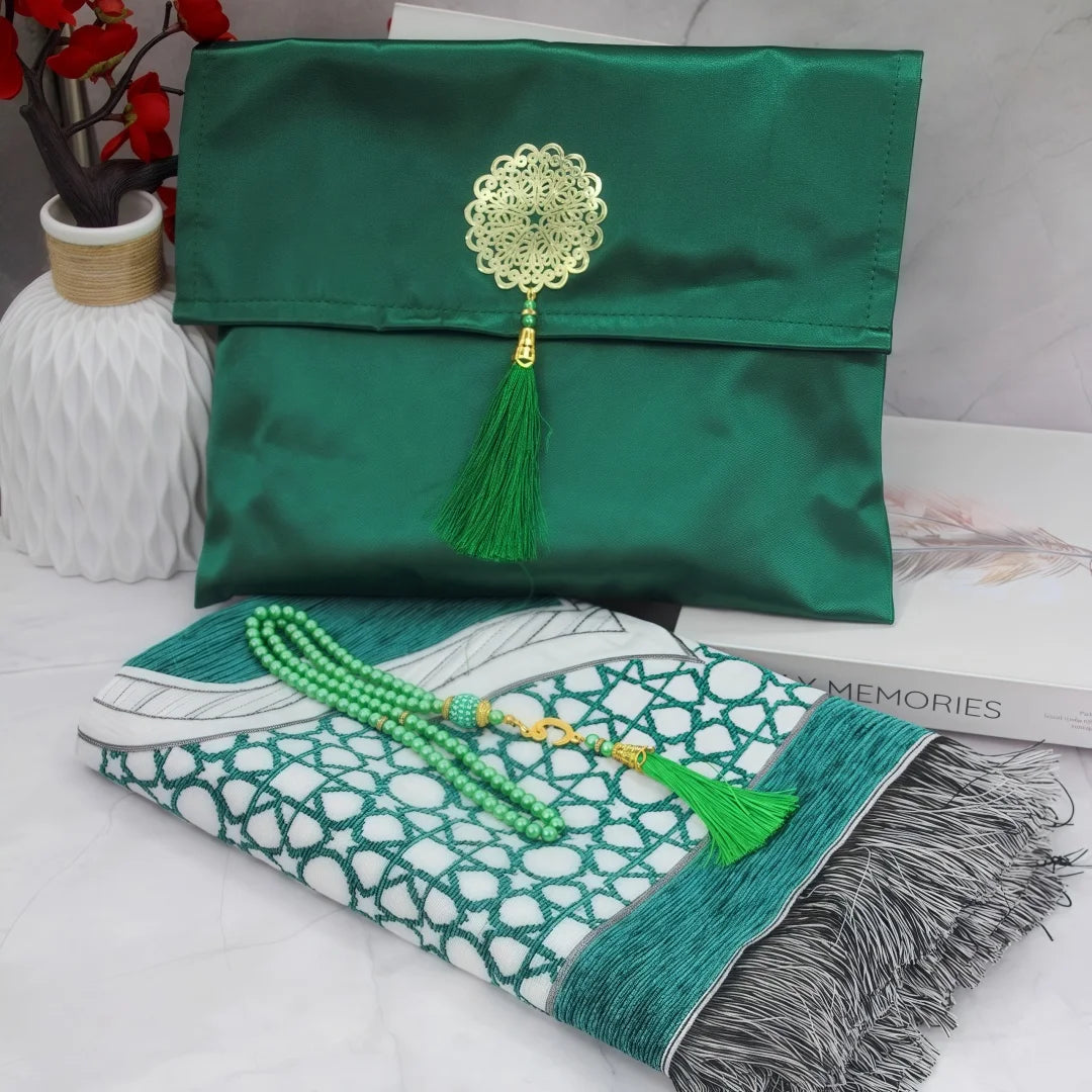 3-teiliges Gebetsteppich-Set mit Tragetasche und Gebetskette für Gebet zu Hause und auf Reisen – 70 × 110 cm, weich, rutschfest, 9 Farben