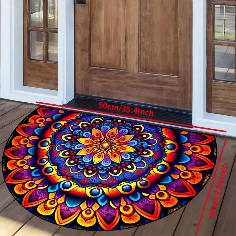 Halbrunde Fußmatte mit Blumendruck für Eingang, Haustür und Bad – 40 × 60 bis 60 × 90 cm, rutschfest, schmutzabweisend, waschbar, 11 Motive