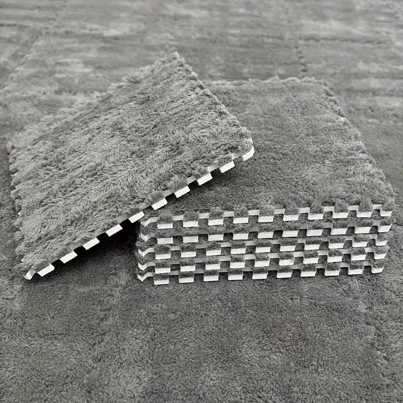 Flauschige Plüsch-Puzzlematten aus Schaumstoff für Wohnzimmer, Schlafzimmer und Spielbereich – quadratisch, 4 oder 12 Stück, stapelbar, 17 Farben
