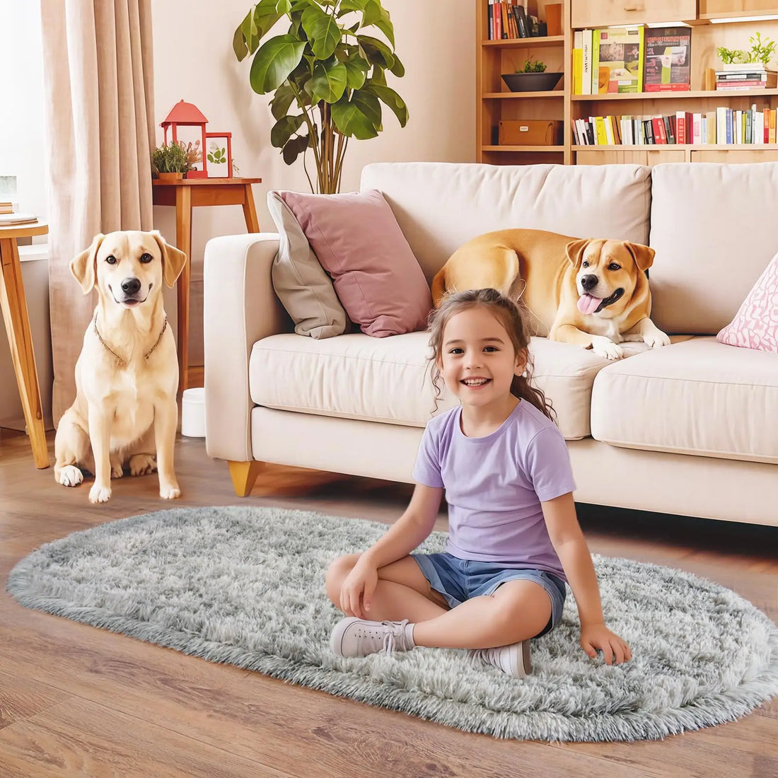 Ovaler Plüschteppich in Batik-Optik für Schlafzimmer, Kinderzimmer und Wohnzimmer – 40 × 60 bis 160 × 230 cm, ca. 4 cm Flor, rutschfest, 10 Farben